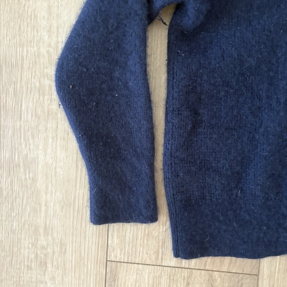 Madewell Cashmere Pullover Sweater Medium Blue Solid Long Sleeve Knit Top SHRUNK